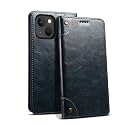 PU Leather Wallet Folio Case for Apple iPhone 13 mini Flip Cover Book Design Pouch with Stand &amp; Card Slot Magnetic Push Closure - Blue