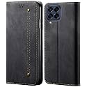 PUDINI® Luxury Denim Leather Finish Flip Cover for Samsung Galaxy M33 5G Wallet Case Cards Slot with Magnetic Closer, Kickstand Flip Cover, 360° Protection - Black