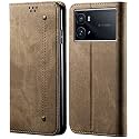 PUDINI® Luxury Denim Leather Finish Flip Cover for IQOO 9 PRO Wallet Case Cards Slot with Magnetic Closer, Kickstand Flip Cover, 360° Protection - Khaki