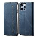 PUDINI® Luxury Denim Leather Finish Flip Cover for Apple iPhone 14 PRO MAX Wallet Case Cards Slot with Magnetic Closer, Kickstand Flip Cover, 360° Protection - Blue