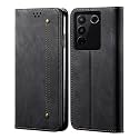 PUDINI® Luxury Denim Leather Finish Flip Cover for Vivo V27 PRO | Vivo V27 Wallet Case Cards Slot with Magnetic Closer, Kickstand Flip Cover, 360° Protection - Black