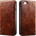 PU Leather Wallet Folio Case for Apple iPhone 6s Plus/iPhone 6 Plus (5.5 Inch) Flip Cover Book Design Pouch with Stand &amp; Card Slot Magnetic Push Closure - Brown
