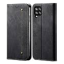 PUDINI® Luxury Denim Leather Finish Flip Cover for Samsung Galaxy M42 5G Wallet Case Cards Slot with Magnetic Closer, Kickstand Flip Cover, 360° Protection - Black