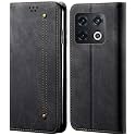 PUDINI® Luxury Denim Leather Finish Flip Cover for One Plus 10 PRO 5G | OnePlus 10 PRO 5G Wallet Case Cards Slot with Magnetic Closer, Kickstand Flip Cover, 360° Protection - Black