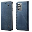 PUDINI® Luxury Denim Leather Finish Flip Cover for Samsung Galaxy Note 20 Ultra Wallet Case Cards Slot with Magnetic Closer, Kickstand Flip Cover, 360° Protection - Blue