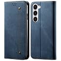 PUDINI® Luxury Denim Leather Finish Flip Cover for Samsung Galaxy S23+ | Galaxy S23 Plus Wallet Case Cards Slot with Magnetic Closer, Kickstand Flip Cover, 360° Protection - Blue