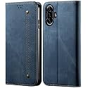 PUDINI® Luxury Denim Leather Finish Flip Cover for Poco F3 GT Wallet Case Cards Slot with Magnetic Closer, Kickstand Flip Cover, 360° Protection - Blue