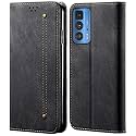 PUDINI® Luxury Denim Leather Finish Flip Cover for Motorola Edge 20 PRO Wallet Case Cards Slot with Magnetic Closer, Kickstand Flip Cover, 360° Protection - Black