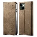 PUDINI® Luxury Denim Leather Finish Flip Cover for Apple iPhone 13 Wallet Case Cards Slot with Magnetic Closer, Kickstand Flip Cover, 360° Protection - Khaki