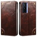 PU Leather Wallet Folio Case for Vivo X70 PRO Flip Cover Book Design Pouch with Stand &amp; Card Slot Magnetic Push Closure - Coffee