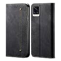 PUDINI® Luxury Denim Leather Finish Flip Cover for Vivo V20 PRO Wallet Case Cards Slot with Magnetic Closer, Kickstand Flip Cover, 360° Protection - Black
