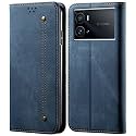 PUDINI® Luxury Denim Leather Finish Flip Cover for IQOO 9 PRO Wallet Case Cards Slot with Magnetic Closer, Kickstand Flip Cover, 360° Protection - Blue