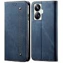 PUDINI® Luxury Denim Leather Finish Flip Cover for Realme 10 Pro+ 5G | 10 Pro Plus 5G Wallet Case Cards Slot with Magnetic Closer, Kickstand Flip Cover, 360° Protection - Blue