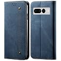 PUDINI® Luxury Denim Leather Finish Flip Cover for Google Pixel 7 PRO Wallet Case Cards Slot with Magnetic Closer, Kickstand Flip Cover, 360° Protection - Blue