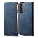PUDINI® Luxury Denim Leather Finish Flip Cover for Samsung Galaxy S21+ / Galaxy S21 Plus Wallet Case Cards Slot with Magnetic Closer, Kickstand Flip Cover, 360° Protection - Blue