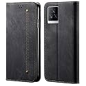 PUDINI® Luxury Denim Leather Finish Flip Cover for iQOO 7 Legend 5G Wallet Case Cards Slot with Magnetic Closer, Kickstand Flip Cover, 360° Protection - Black