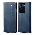 PUDINI® Luxury Denim Leather Finish Flip Cover for Vivo V27 PRO | Vivo V27 Wallet Case Cards Slot with Magnetic Closer, Kickstand Flip Cover, 360° Protection - Blue