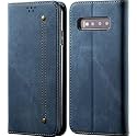 PUDINI® Luxury Denim Leather Finish Flip Cover for Samsung Galaxy S10+ / Galaxy S10 Plus Wallet Case Cards Slot with Magnetic Closer, Kickstand Flip Cover, 360° Protection - Blue