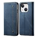 PUDINI® Luxury Denim Leather Finish Flip Cover for Apple iPhone 14 Plus Wallet Case Cards Slot with Magnetic Closer, Kickstand Flip Cover, 360° Protection - Blue