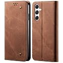 PUDINI® Luxury Denim Leather Finish Flip Cover for Samsung Galaxy A54 5G Wallet Case Cards Slot with Magnetic Closer, Kickstand Flip Cover, 360° Protection - Brown