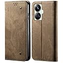 PUDINI® Luxury Denim Leather Finish Flip Cover for Realme 10 Pro+ 5G | 10 Pro Plus 5G Wallet Case Cards Slot with Magnetic Closer, Kickstand Flip Cover, 360° Protection - Khaki