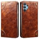 PU Leather Wallet Folio Case for Samsung Galaxy A32 Flip Cover Book Design Pouch with Stand &amp; Card Slot Magnetic Push Closure - Brown