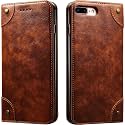 PU Leather Wallet Folio Case for Apple iPhone 8 Plus/iPhone 7 Plus (5.5 Inch) Flip Cover Book Design Pouch with Stand &amp; Card Slot Magnetic Push Closure - Brown