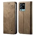 PUDINI® Luxury Denim Leather Finish Flip Cover for Vivo V25 PRO Wallet Case Cards Slot with Magnetic Closer, Kickstand Flip Cover, 360° Protection - Khaki