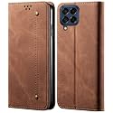 PUDINI® Luxury Denim Leather Finish Flip Cover for Samsung Galaxy M33 5G Wallet Case Cards Slot with Magnetic Closer, Kickstand Flip Cover, 360° Protection - Brown