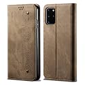 PUDINI® Luxury Denim Leather Finish Flip Cover for Samsung Galaxy S20 Wallet Case Cards Slot with Magnetic Closer, Kickstand Flip Cover, 360° Protection - Khaki