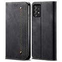 PUDINI® Luxury Denim Leather Finish Flip Cover for Samsung Galaxy A53 5G Wallet Case Cards Slot with Magnetic Closer, Kickstand Flip Cover, 360° Protection - Black