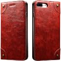 PU Leather Wallet Folio Case for Apple iPhone 8 Plus/iPhone 7 Plus (5.5 Inch) Flip Cover Book Design Pouch with Stand &amp; Card Slot Magnetic Push Closure - Red