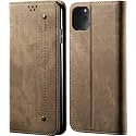 PUDINI® Luxury Denim Leather Finish Flip Cover for Apple iPhone 11 Pro MAX (6.5) Wallet Case Cards Slot with Magnetic Closer, Kickstand Flip Cover, 360° Protection - Khaki