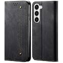 PUDINI® Luxury Denim Leather Finish Flip Cover for Samsung Galaxy S23+ | Galaxy S23 Plus Wallet Case Cards Slot with Magnetic Closer, Kickstand Flip Cover, 360° Protection - Black