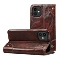 PU Leather Wallet Folio Case for Apple iPhone 12 Mini (5.4 Inch) Flip Cover Book Design Pouch with Stand &amp; Card Slot Magnetic Push Closure - Coffee