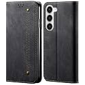 PUDINI® Luxury Denim Leather Finish Flip Cover for Samsung Galaxy S23+ | Galaxy S23 Plus Wallet Case Cards Slot with Magnetic Closer, Kickstand Flip Cover, 360° Protection - Black