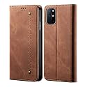 PUDINI® Luxury Denim Leather Finish Flip Cover for OnePlus 8T 5G / One Plus 8T / 1+8T Wallet Case Cards Slot with Magnetic Closer, Kickstand Flip Cover, 360° Protection - Brown