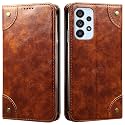 PU Leather Wallet Folio Case for Samsung Galaxy A53 5G Flip Cover Book Design Pouch with Stand &amp; Card Slot Magnetic Push Closure - Brown