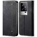PUDINI® Luxury Denim Leather Finish Flip Cover for iQOO 11 5G Wallet Case Cards Slot with Magnetic Closer, Kickstand Flip Cover, 360° Protection - Black