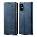 PUDINI® Luxury Denim Leather Finish Flip Cover for Samsung Galaxy A71 Wallet Case Cards Slot with Magnetic Closer, Kickstand Flip Cover, 360° Protection - Blue