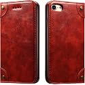 PU Leather Wallet Folio Case for Apple iPhone 7 / iPhone 8 / iPhone SE 2022/2020 (4.7 Inch) Flip Cover Book Design Pouch with Stand &amp; Card Slot Magnetic Push Closure - Red