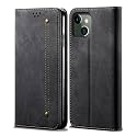 PUDINI® Luxury Denim Leather Finish Flip Cover for Apple iPhone 13 Wallet Case Cards Slot with Magnetic Closer, Kickstand Flip Cover, 360° Protection - Black