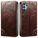 PU Leather Wallet Folio Case for Samsung Galaxy A32 Flip Cover Book Design Pouch with Stand &amp; Card Slot Magnetic Push Closure - Coffee
