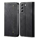 PUDINI® Luxury Denim Leather Finish Flip Cover for Samsung Galaxy S21 FE 5G Wallet Case Cards Slot with Magnetic Closer, Kickstand Flip Cover, 360° Protection - Black
