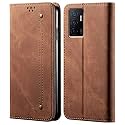 PUDINI® Luxury Denim Leather Finish Flip Cover for Xiaomi Mi 11 Ultra Wallet Case Cards Slot with Magnetic Closer, Kickstand Flip Cover, 360° Protection - Brown