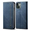 PUDINI® Luxury Denim Leather Finish Flip Cover for Apple iPhone 13 Wallet Case Cards Slot with Magnetic Closer, Kickstand Flip Cover, 360° Protection - Blue