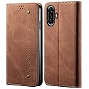PUDINI® Luxury Denim Leather Finish Flip Cover for Poco F3 GT Wallet Case Cards Slot with Magnetic Closer, Kickstand Flip Cover, 360° Protection - Brown