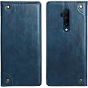PU Leather Wallet Folio Case for OnePlus 7T Pro/One Plus 7T Pro / 1+7T Pro Flip Cover Book Design Pouch with Stand &amp; Card Slot Magnetic Push Closure - Blue