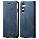PUDINI® Luxury Denim Leather Finish Flip Cover for Samsung Galaxy A54 5G Wallet Case Cards Slot with Magnetic Closer, Kickstand Flip Cover, 360° Protection - Blue