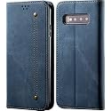 PUDINI® Luxury Denim Leather Finish Flip Cover for Samsung Galaxy S10 Wallet Case Cards Slot with Magnetic Closer, Kickstand Flip Cover, 360° Protection - Blue